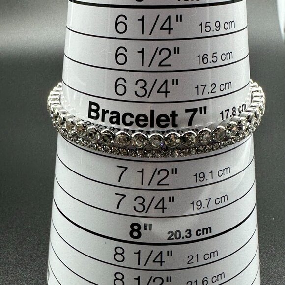 Rhinestone Cuff Bracelet Set Silver Tone Stretch Bling Statement 2pc Formal - Picture 10 of 12